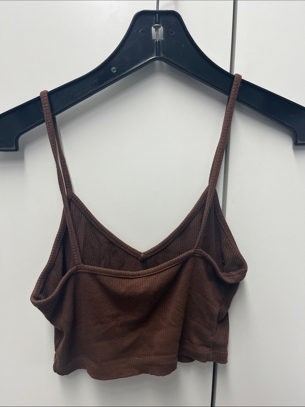 Brown Ribbed V-Neck Cropped Cami - Picture 2 of 3